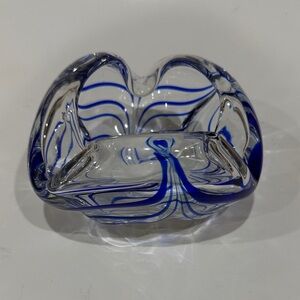 Elegant Blue Glass Art Bowl Ashtray